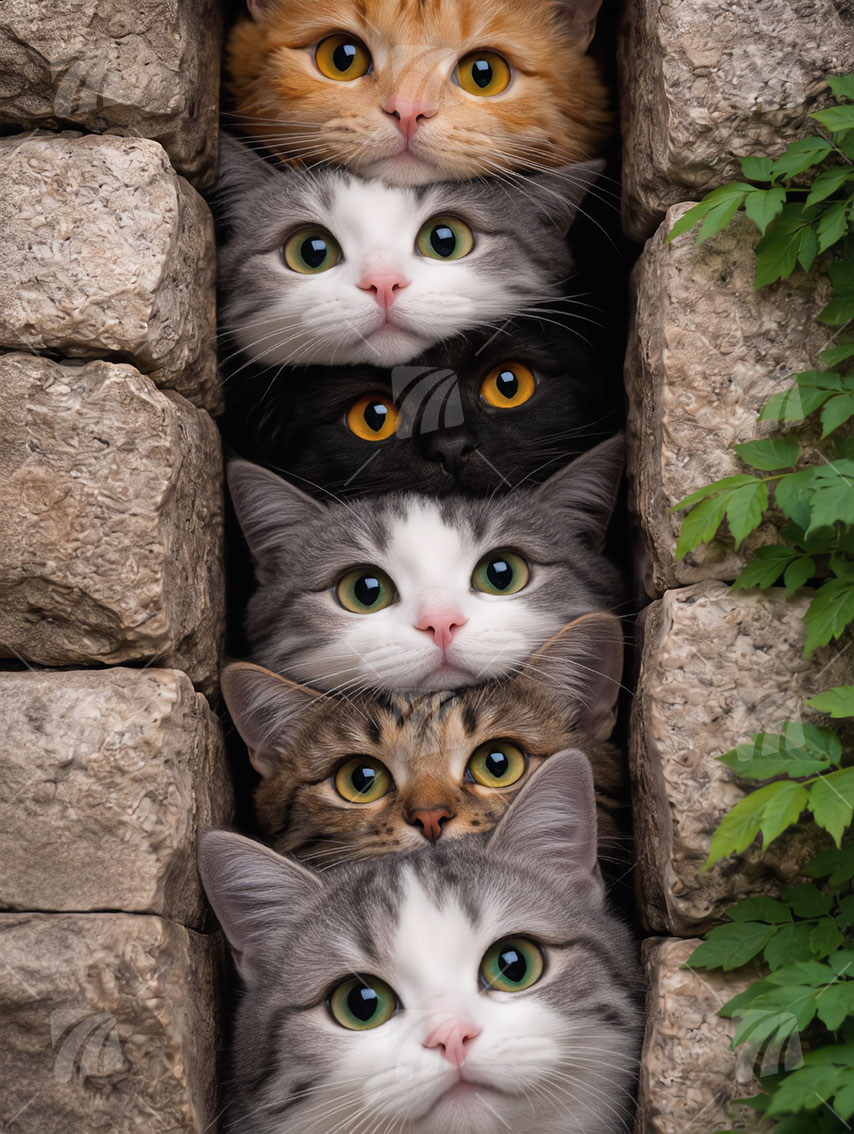 Cats in Stone Wall